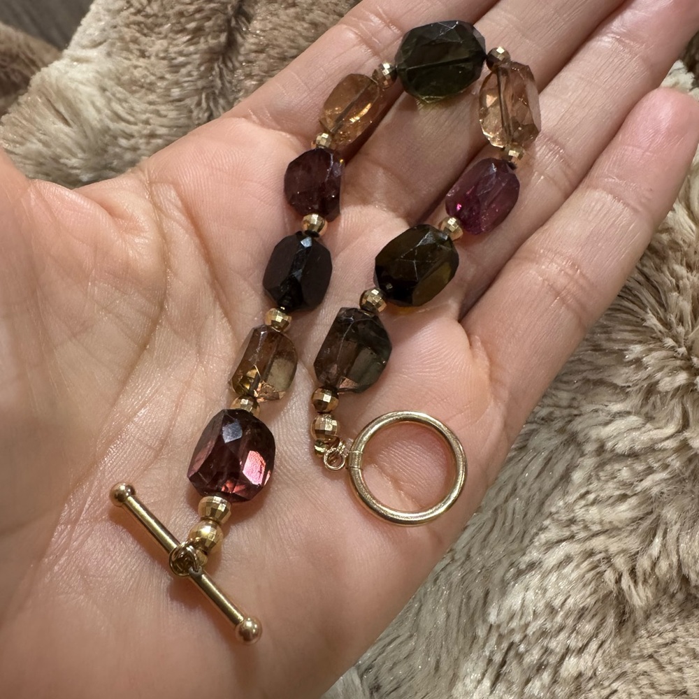 Luxury Natural Tourmaline Bracelet in 14K Gold – 7.48” Handmade.